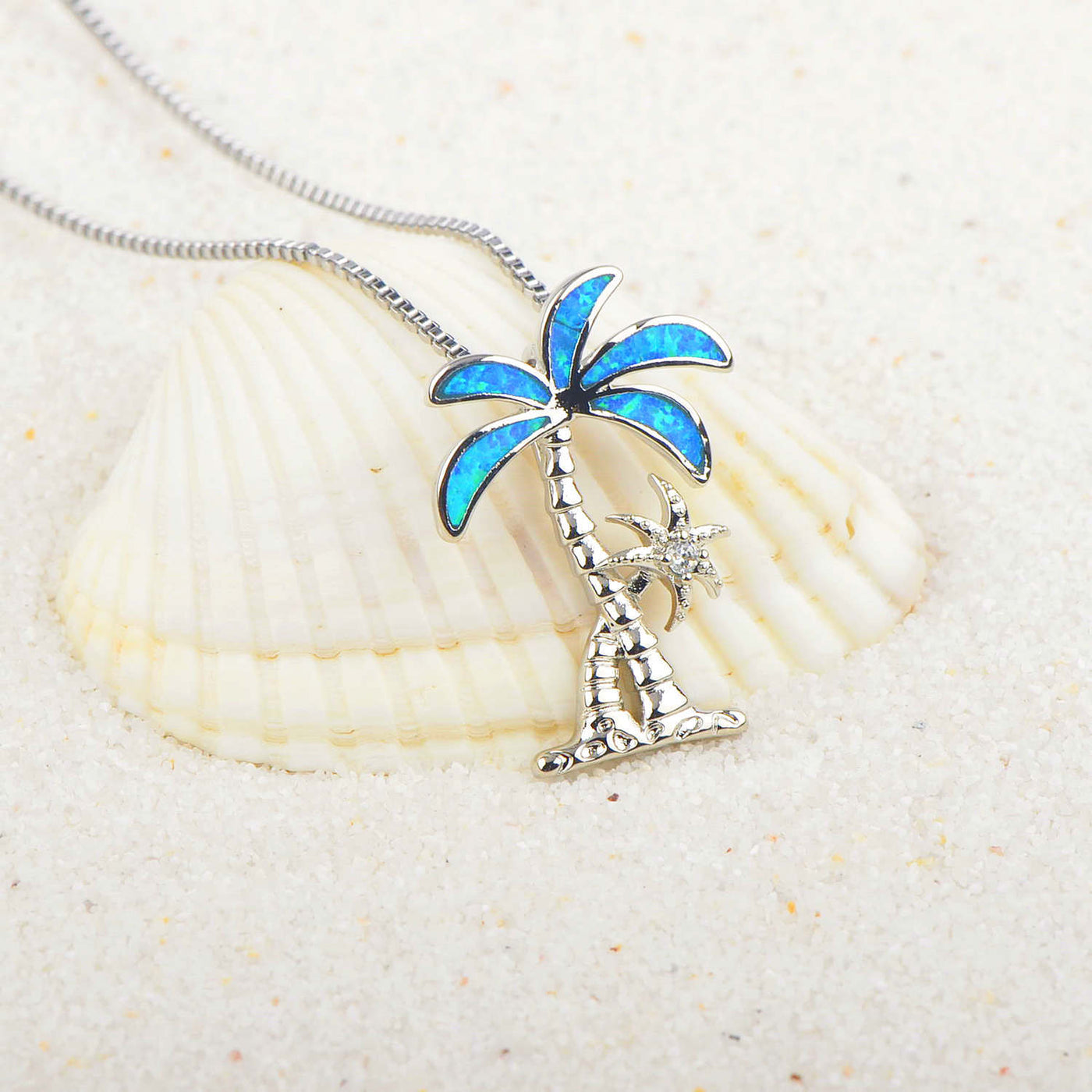 Olivenorma Blue Opal Coconut Tree Pendant Necklace