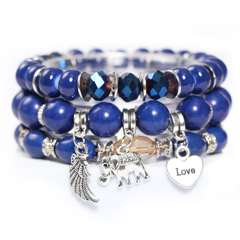 Olivenorma Elephant Wings Heart Pendant Beaded Bracelet Set