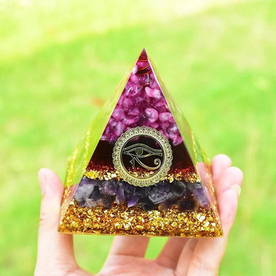 (Clearance 30% OFF / CODE: OFF30) - Olivenorma Pink Crystal Amethyst Eye Of Horus Orgone Pyramid