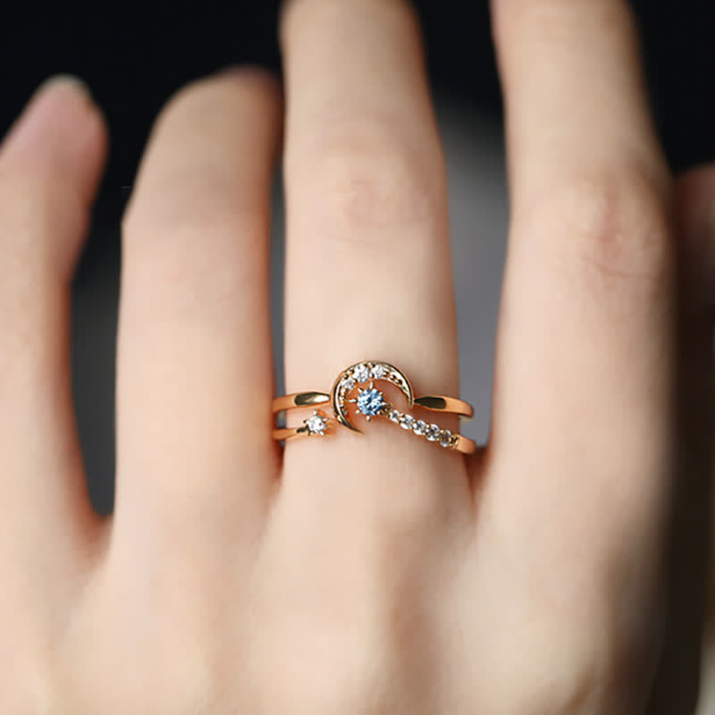 Moon And Star Zircon Ring