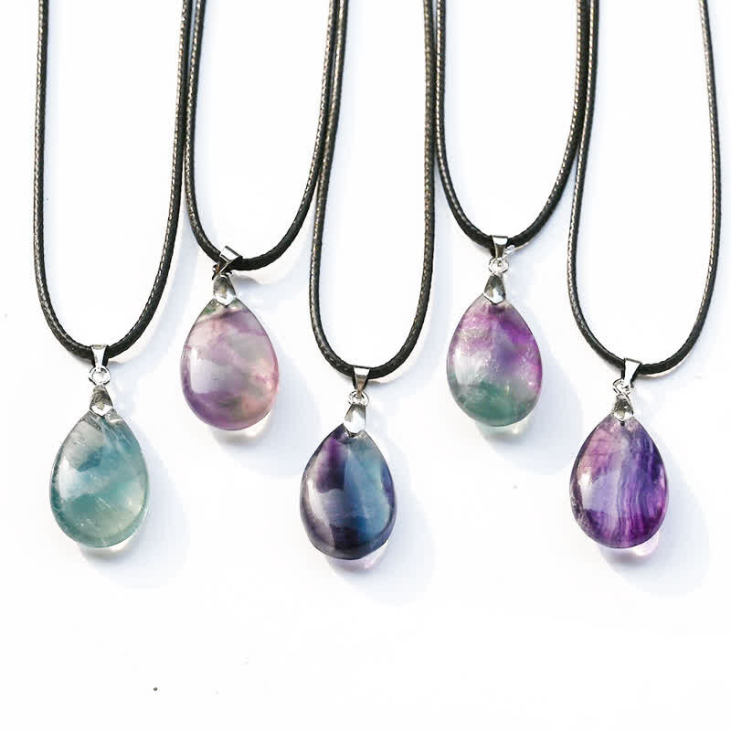 Olivenorma Natural Fluorite Water Drop Pendant Necklace