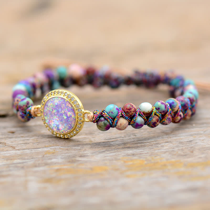 Olivenorma Opal Double Layer Purple Emperor Stone Braided Bracelet