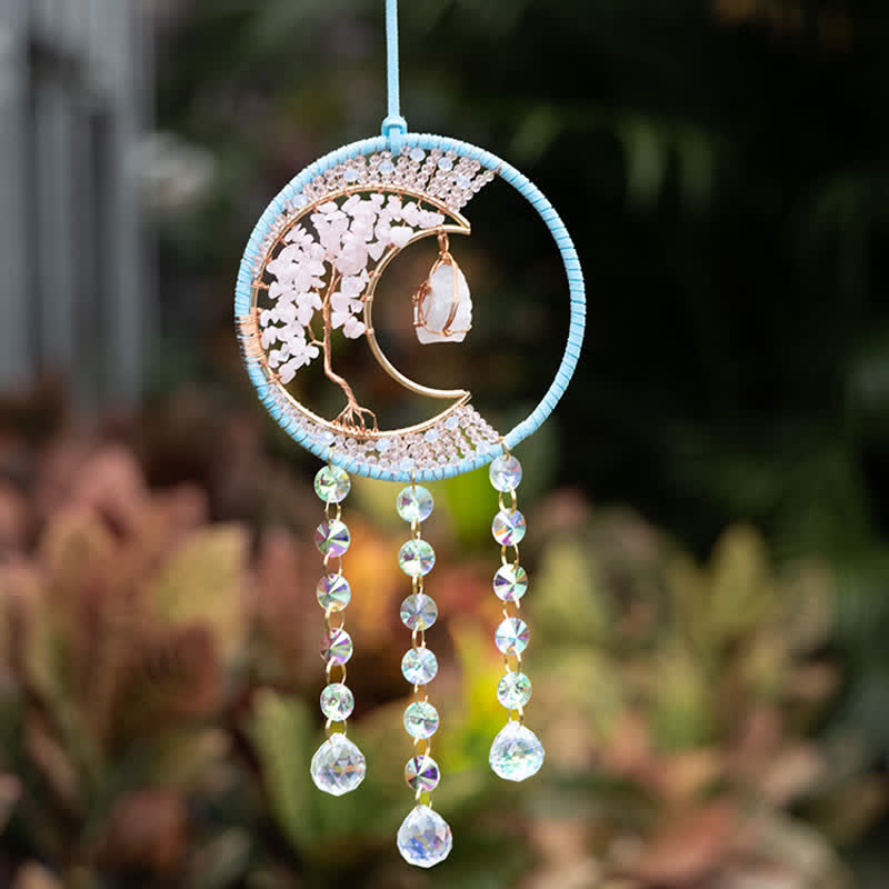 Olivenorma Rose Quartz Moon Pendant Sun Catcher Wind Chime