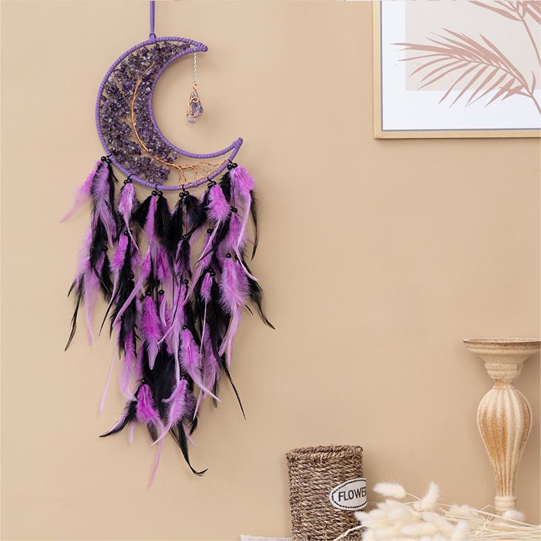 Olivenorma Natural Gravel Woven Tree of Life Moon Dream Catcher