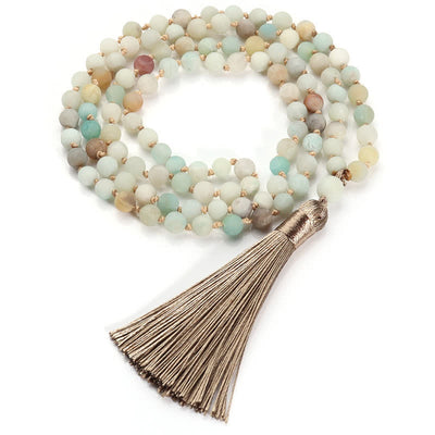 Olivenorma 108 Amazonite Mala Beads Tassel Pendant Necklace