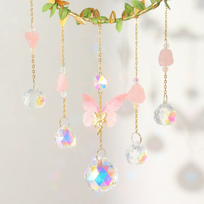 Olivenorma Rose Quartz Butterfly Good Luck Suncatcher Wind Chime