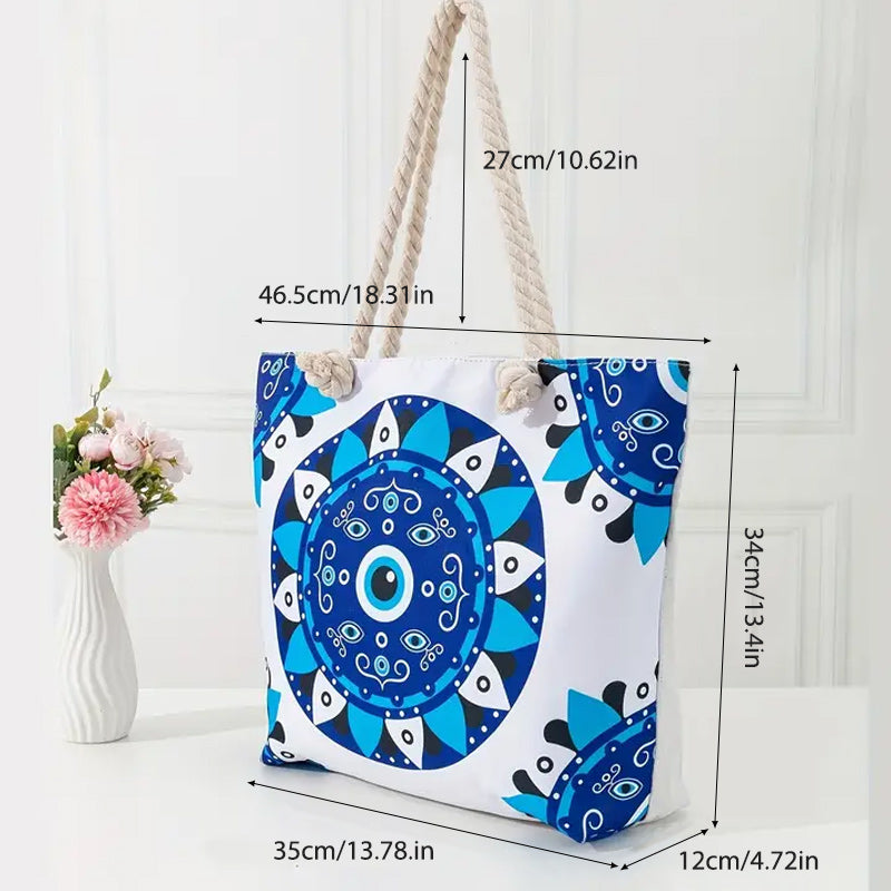 Olivenorma Blue Evil Eye Women Beach Tote Bag