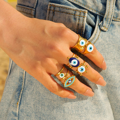 Olivenorma Various Evil Eye Glue Gold Adjustable Open Rings