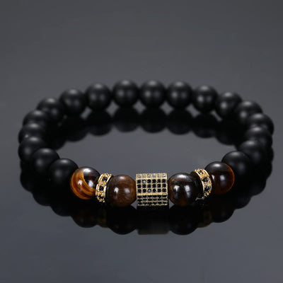 Olivenorma Men's Frosted Black Bead Tiger Eye Bracelet