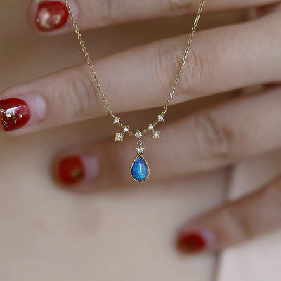 Olivenorma Blue Opa White Zircon Water Drop Pendant Necklace