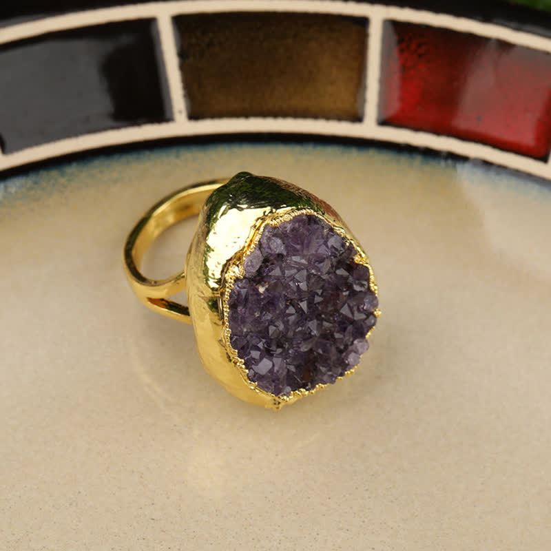 Olivenorma Gold Natural Amethyst Adjustable Gemstone Ring