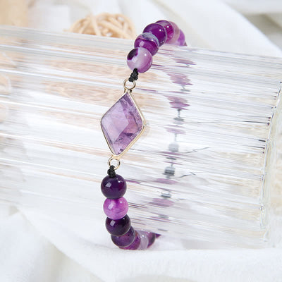 Olivenorma Amethyst Rhombus Pendant Beads Bracelet