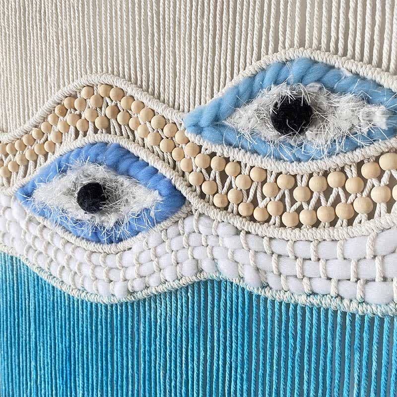 Olivenorma Weave Blue Evil Eye Dyed Tapestry Wall Decor