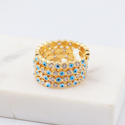 Olivenorma Colorful Evil Eye White Zircon Adjustable Ring