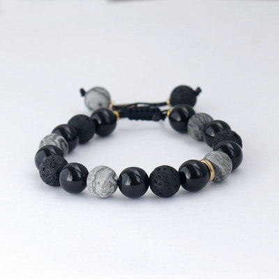 Olivenorma Black Onyx Snowflake Obsidian Lava Stone Beaded Men's Bracelet