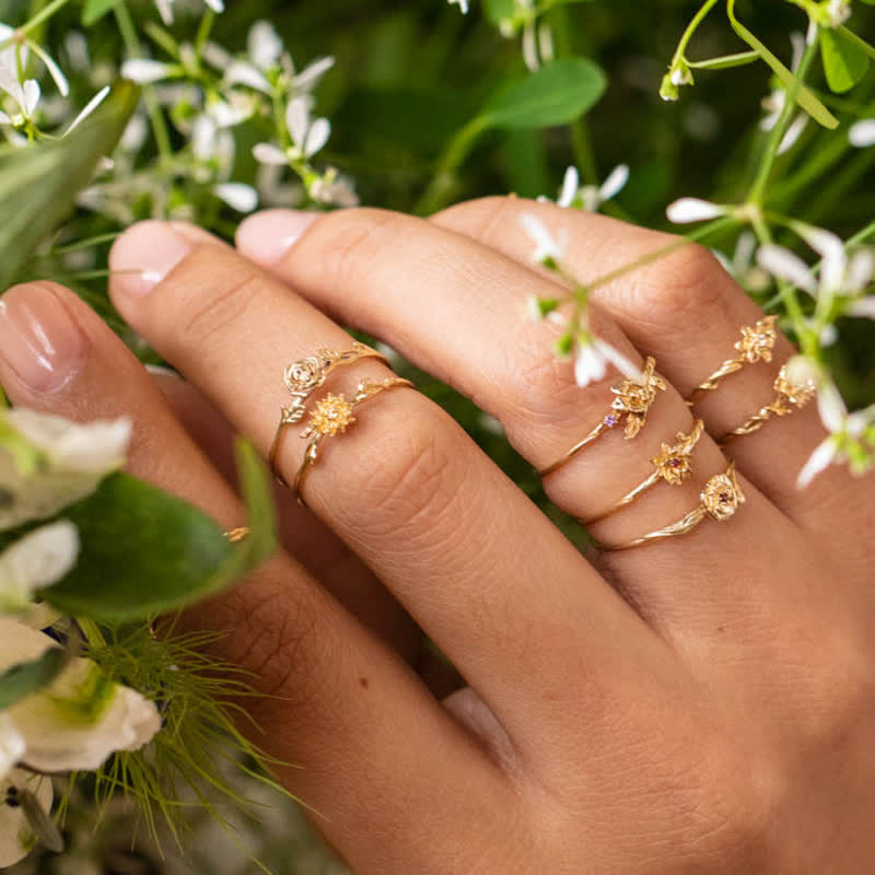 Olivenorma Dainty Statement Birth Flower Gold Ring