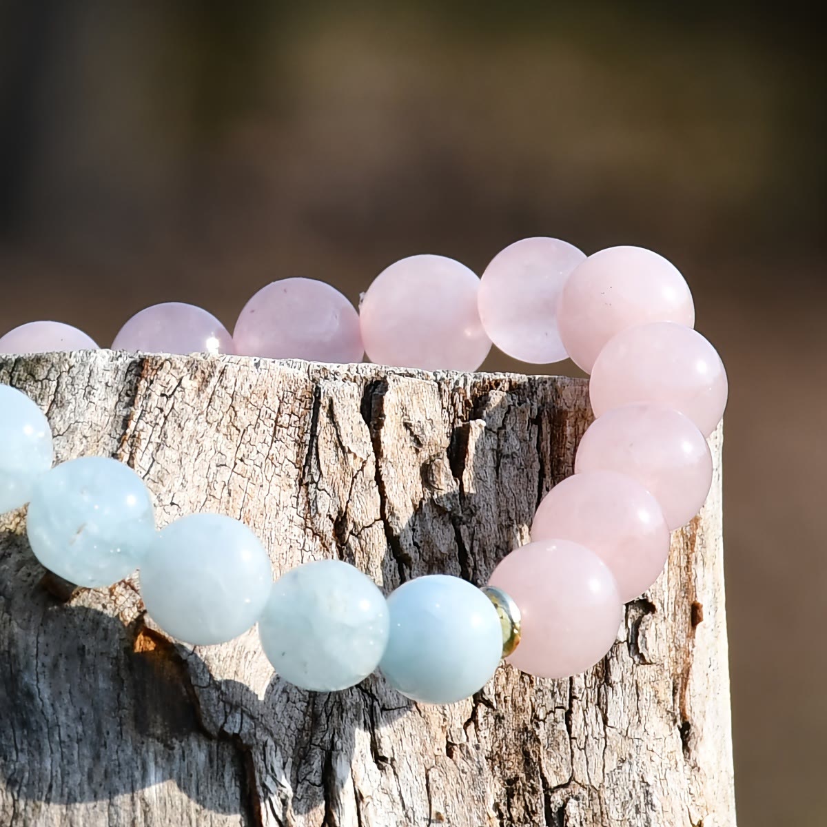 Olivenorma Natural Rose Quartz Aquamarine Beaded Elastic Bracelet