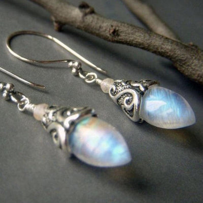 Olivenorma Pure Silver Hook Royal Style Moonstone Dangle Earrings