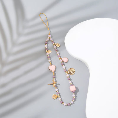 Olivenorma Crystal Pearl Drop Heart Shape Phone Strap