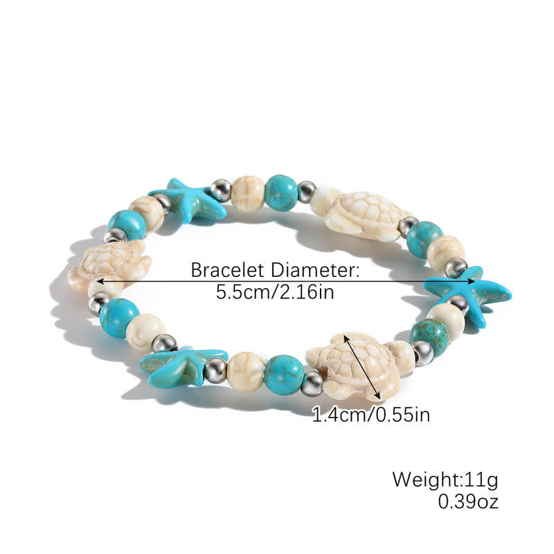 Olivenorma White Turquoise Starfish Turtle Pendant Beach Bracelet