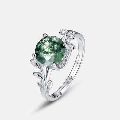 Olivenorma Elegant Moss Agate Leaf Shape Adjustable Ring