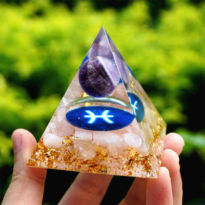 Olivenorma Amethyst with Rose Quartz Pisces Orgone Pyramid