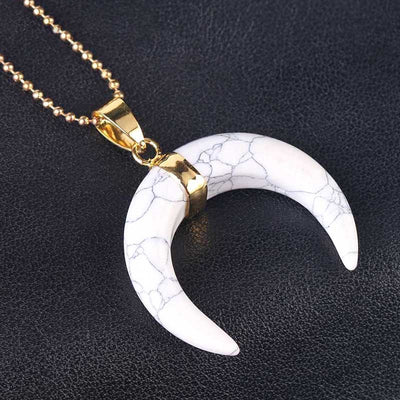 Olivenorma Gemstone Crescent Moon Necklace