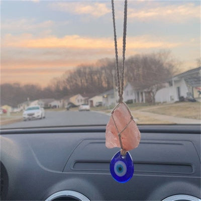 Olivenorma Rose Quartz Original Stone Evil Eye Car Ornament