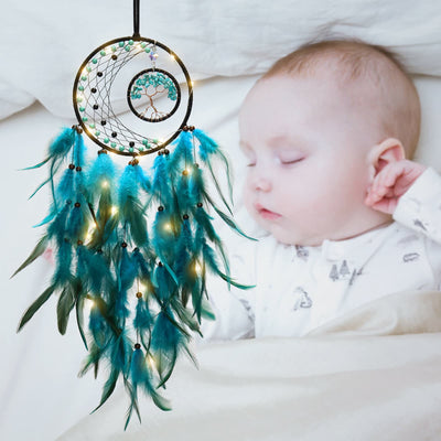 Olivenorma LED Turquoise Tree Of Life Feather Dream Catcher