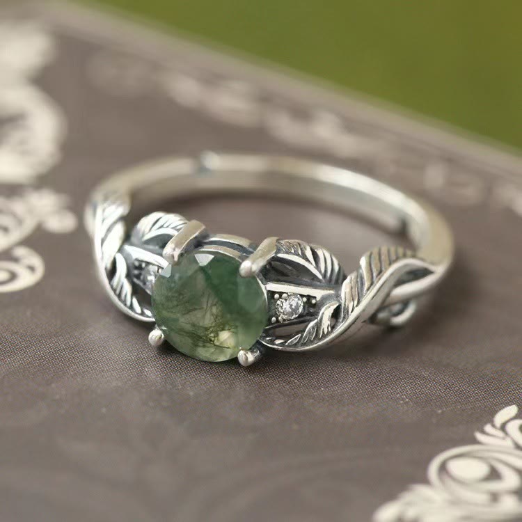 Olivenorma Natural Green Phantom Quartz Carved Leaf Ring