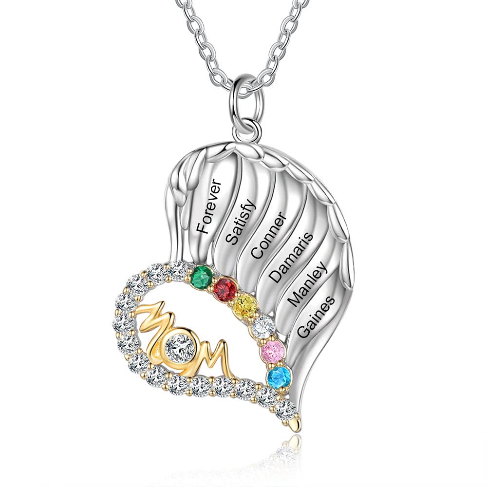 Olivenorma Mothers Birthstones Half Diamond Heart Necklace