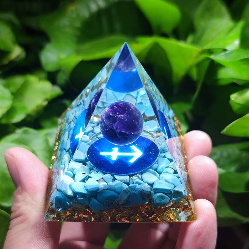 Olivenorma Turquoise with Lapis Lazuli Sagittarius Zodiac Orgone Pyramid