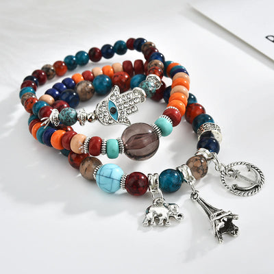 Olivenorma Elephant Tower Evil Eye Hamsa Bracelet Set