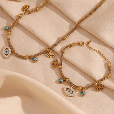 Olivenorma Turquoise White Zircon Evil Eye Thick Chain Necklace