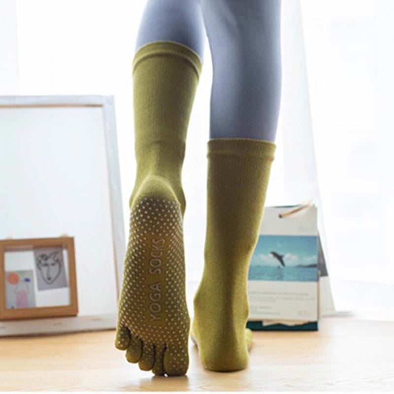 Olivenorma Women Non-Slip Five Toe Cotton Yoga Socks