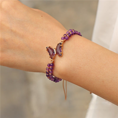 Olivenorma Healing Crystal Butterfly Adjustable Braided Rope Bracelet