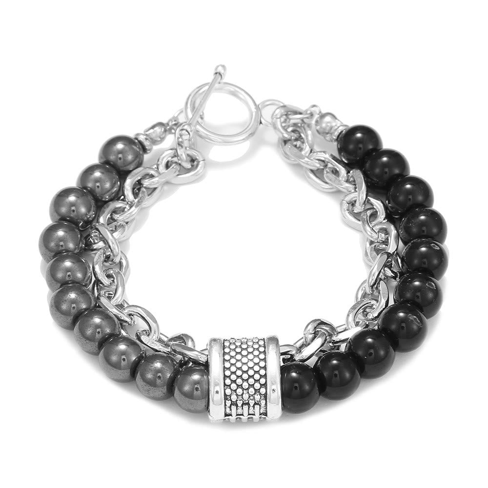 Olivenorma Punk Frosted Stone Combination Geometric Shape Men Bracelet