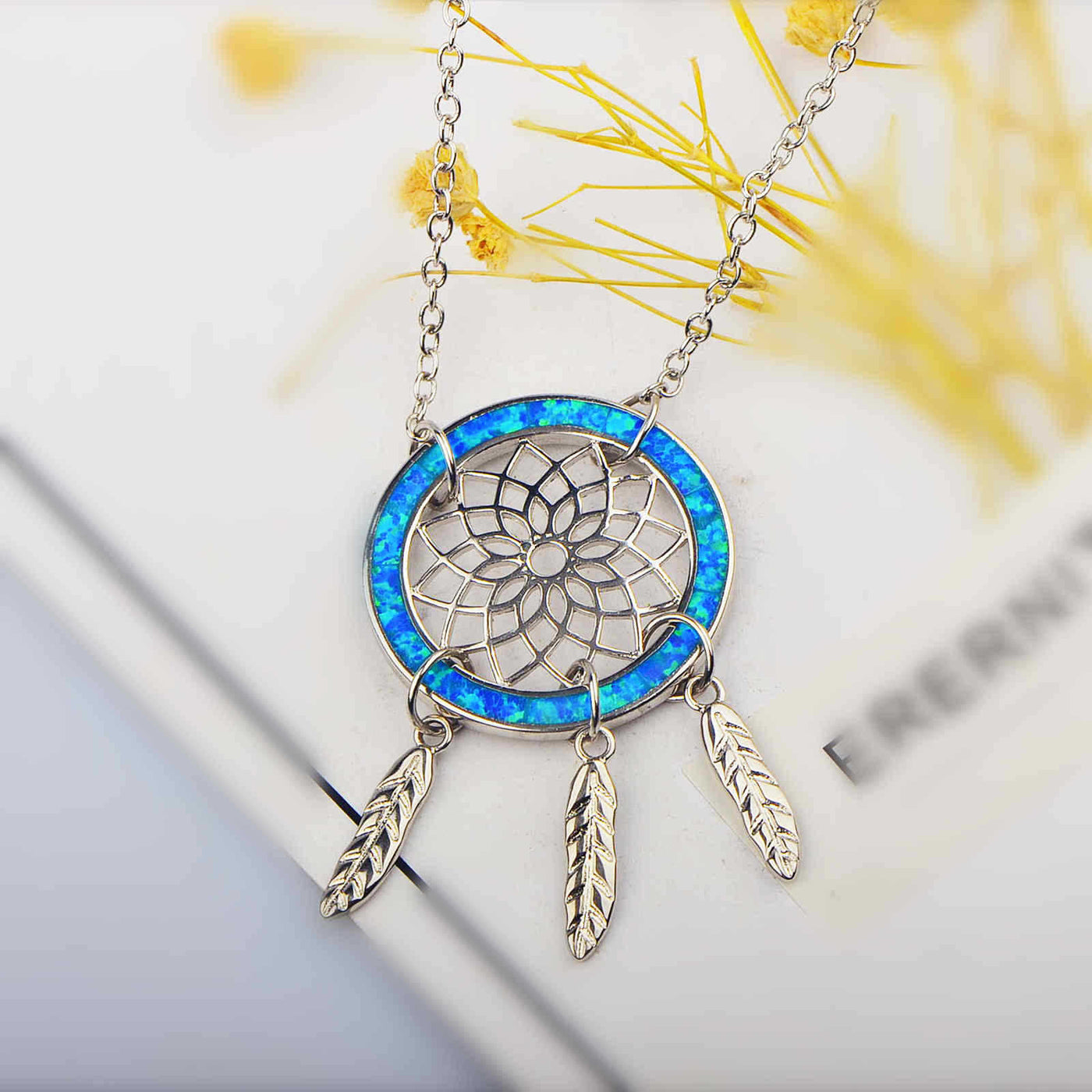 Olivenorma Blue Opal Dream Catcher Necklace