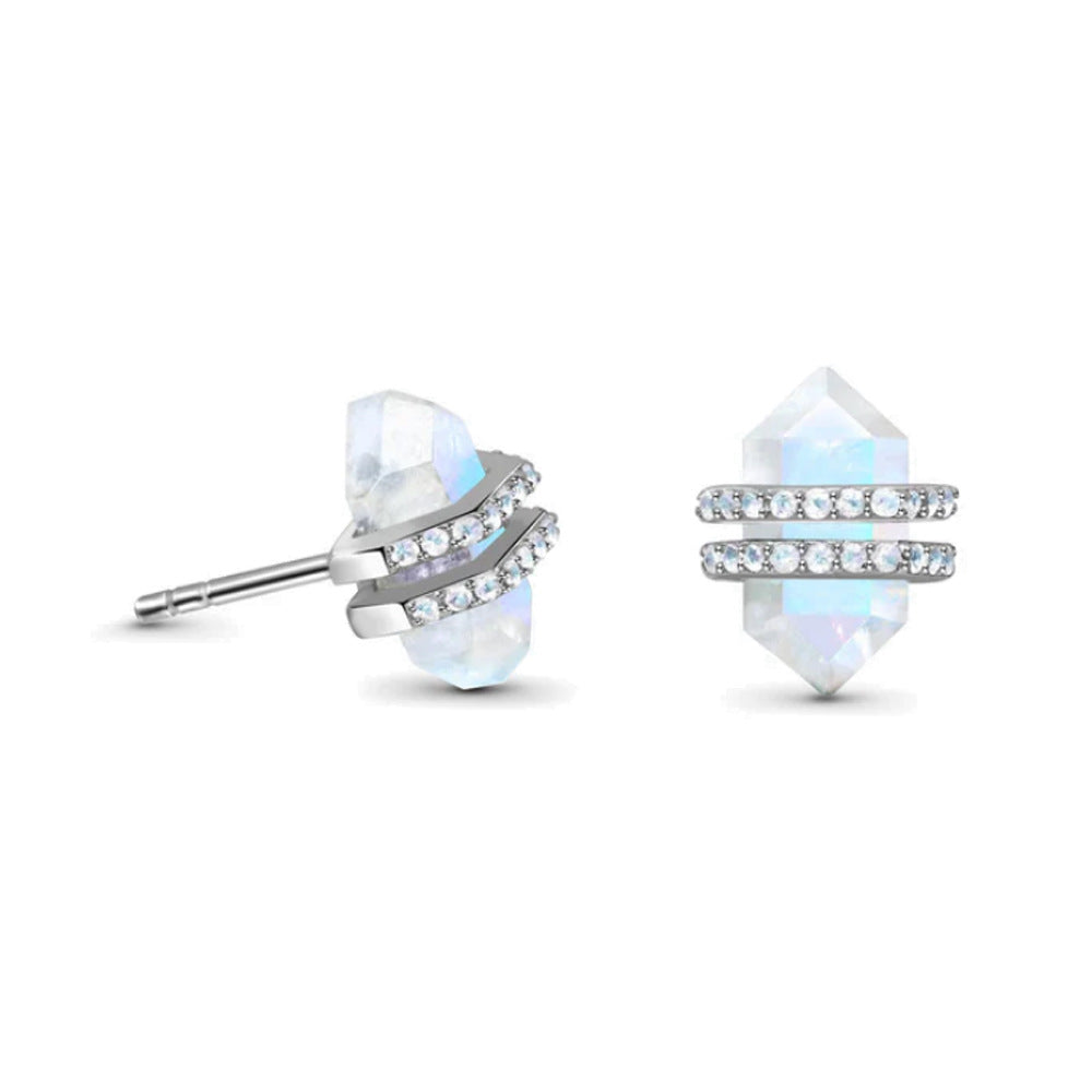 Olivenorma Hexagonal Moonstone White Zircon S925 Sterling Silver Earrings