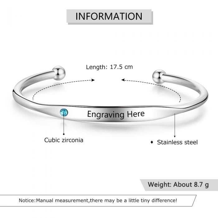 Olivenorma Custom Personalised Bangle Engraving Birthstone Bracelet