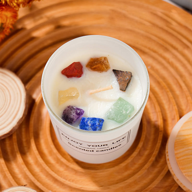 Olivenorma Handmade Chakra Stone Crystal Aromatherapy Smokeless Candle