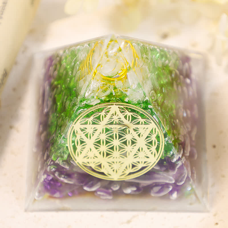 Olivenorma Flower Of Life Hexagram Crystal Orgone Pyramid