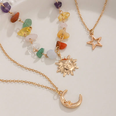 Olivenorma Natural Stone Star Moon Sun Pendant Necklace