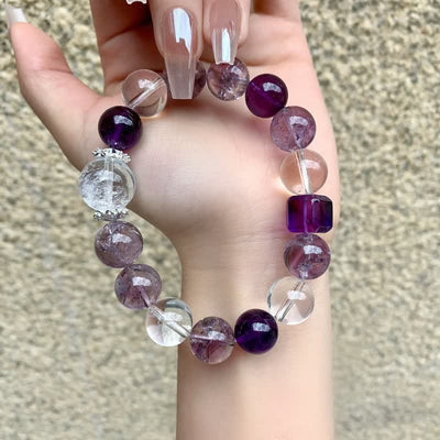 Olivenorma 10mm Amethyst Clear Crystal Beaded Bracelet