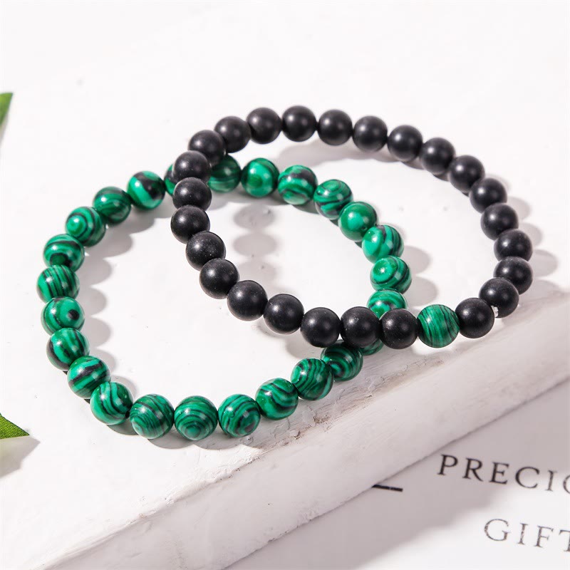 Olivenorma 8mm Malachite Black Onyx Beaded Bracelet