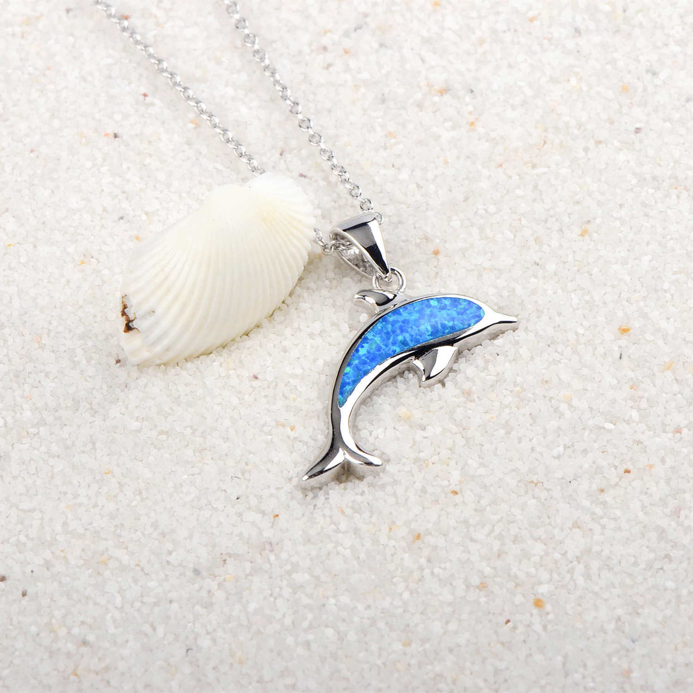 Olivenorma Blue Opal Ocean Dolphin Pendant Necklace