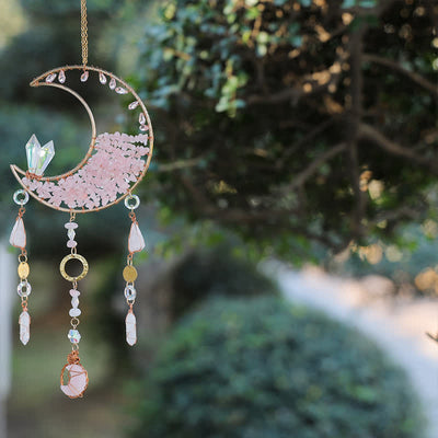 Olivenorma Rose Quartz Clear Crystal Moon Suncatcher Wind Chime