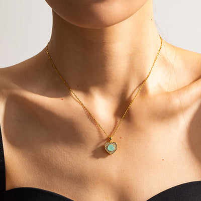 Olivenorma Pink Opal Amazonite Gold Heart Pendant Necklace