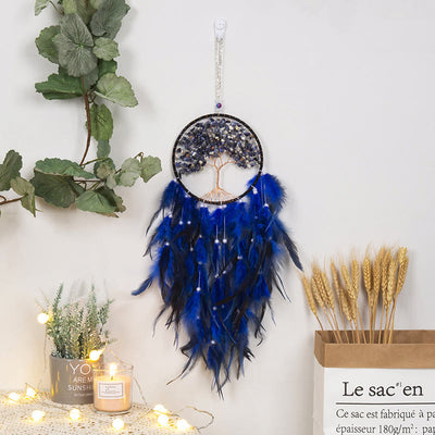 Olivenorma Crystal Tree of Life Pink Feather Dream Catcher