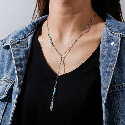 Olivenorma Turquoise Leaf Pendant Bohemian Necklace - image 5